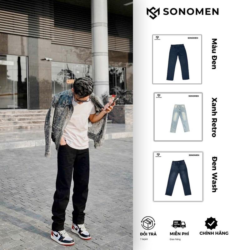 [ SONOMEN ] Quần Jean Nam Ống Đứng 3 màu, Chất Liệu Jean demin Cao Cấp - Sơn Tóc Bạc