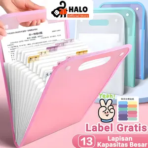 【Halo】Tas File Handle Tas Dokumen A4 Folder Map Warna Transparan Anti Air Multi Layer Folder 13 Sekat Map