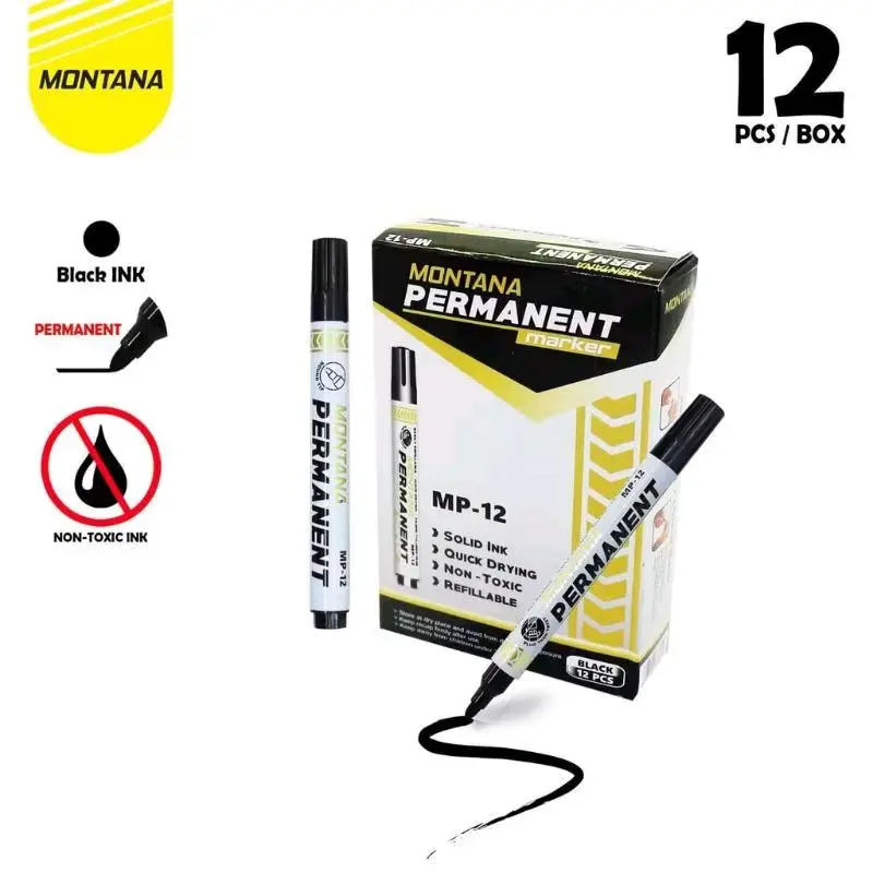 (12biji) Spidol Permanent Hitam MONTANA MP12 ASLI termurah - Spidol Montana MP12 Permanent Stationery