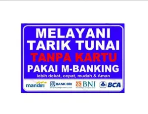 STIKER MELAYANI TARIK PAKAI M-BANKING + LAMINASI GLOSSY | STIKER VINYL MELAYANI TARTUN TANPA KARTU