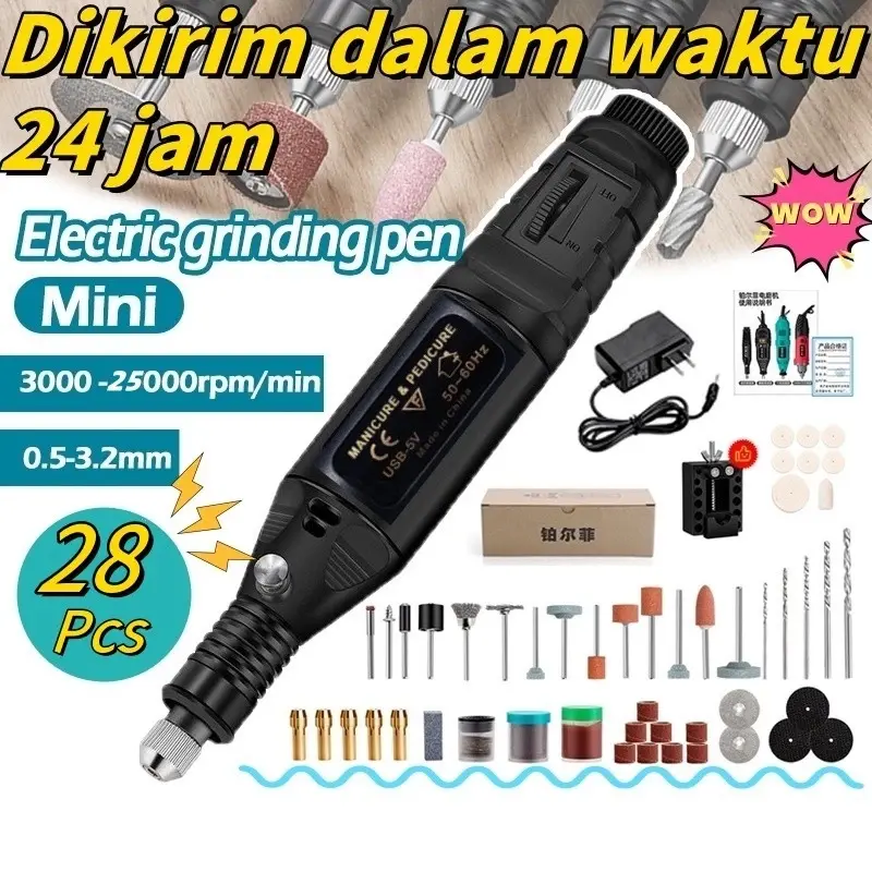 [Lokal Cepat]28Pcs/Bor Mini/Alat Pena Bor Mini Kecepatan Yang Diatur 25000r Alat Pena Ukir Listrik Penggiling Mini Dengan Pena Ukiran Listrik Mini, Pena Ukiran DIY, Alat Penggiling Dan Pemoles Dengan Alat Bor Putar Alat Penggiling Listrik Genggam