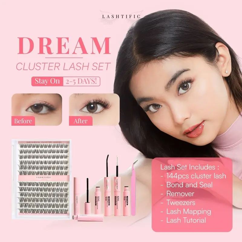 LASHTIFIC Bulumata palsu Dream W55 Individual Lashes Cluster Lash Fake Lash 10-14mm | Set | Lem + Remover | Eyelash Extension bulu mata tempel