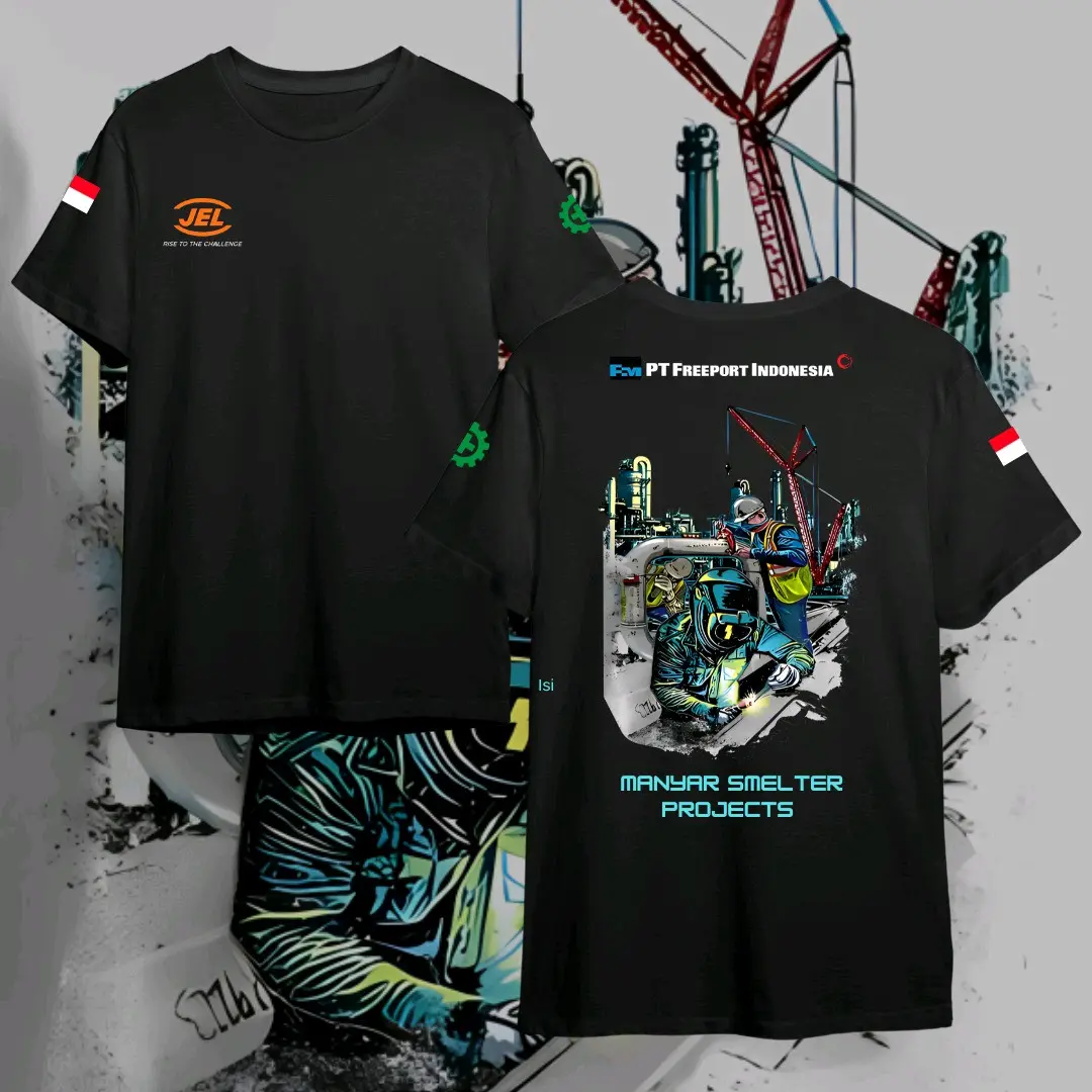 Kaos PT Freeport Indonesia bahan kaos 24s Premium bahan sablon laser digital printing (DTF)