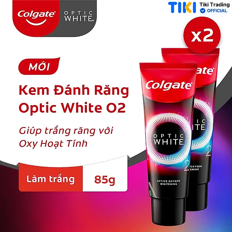 Bộ 2 Kem Đánh Răng Colgate Optic White O2 làm trắng răng đột phá với Oxy Hoạt Tính 85g/ tuýp