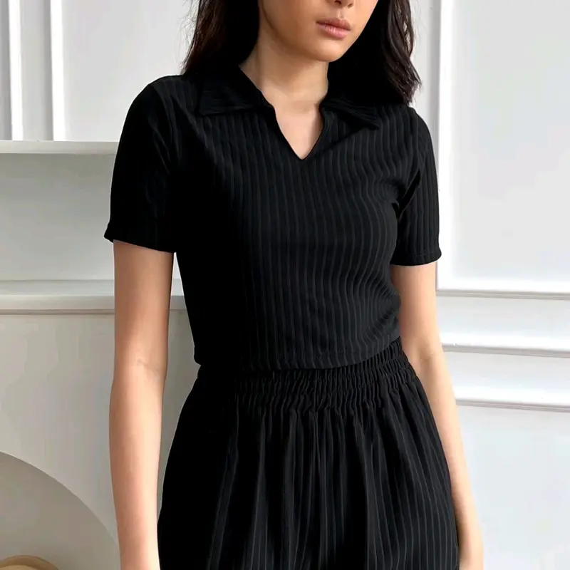 Premium Sierra Top - Kaos Rib Knit Polo Crop Lengan Pendek Wanita Korean atasan baju  basic 1
