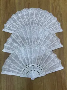 Kipas Lipat Tangan Gliter Putih Motif Bunga