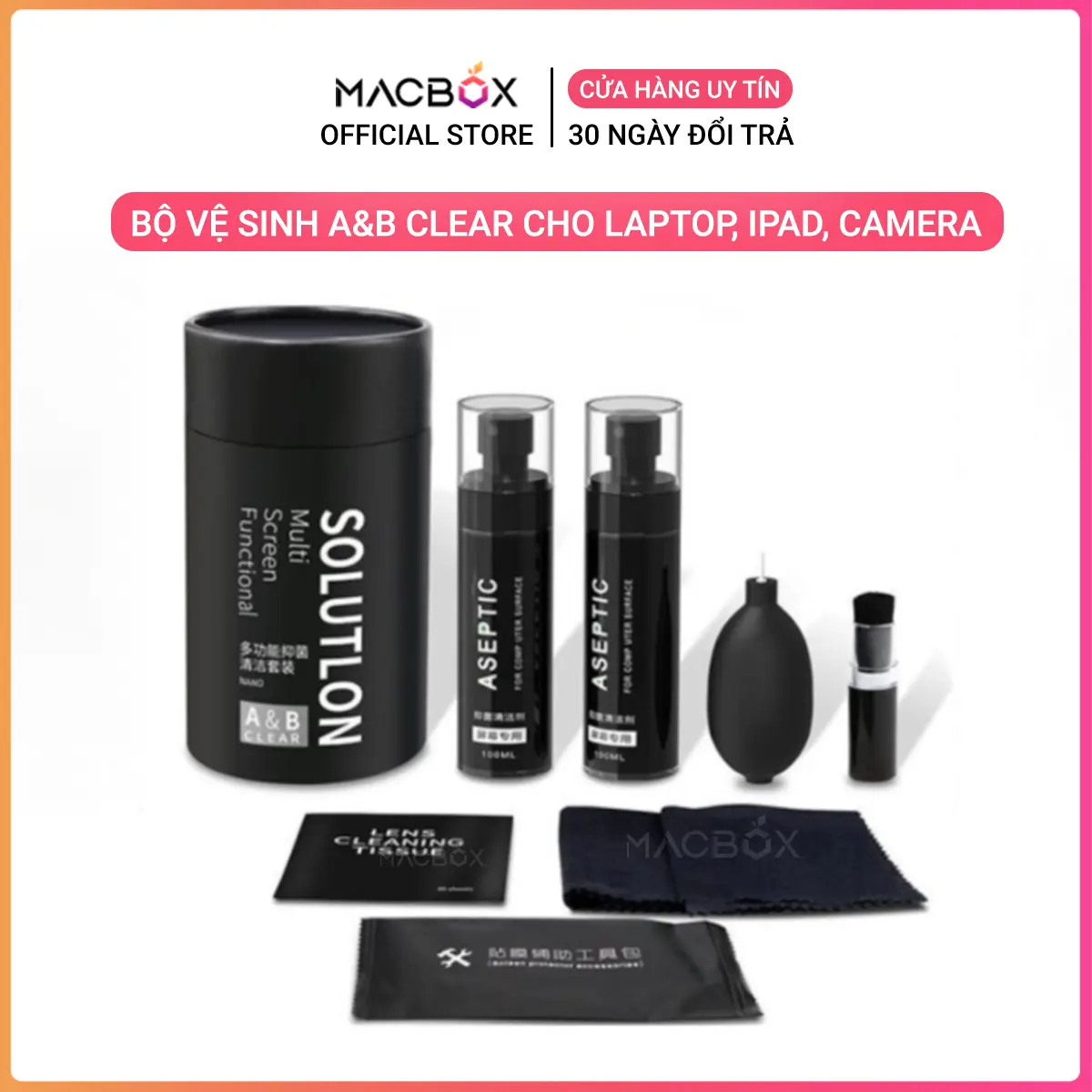 Bộ vệ sinh Laptop, Macbook đa năng A&B Clear Bộ dụng cụ vệ sinh Laptop, Điện thoại, Máy ảnh, Màn hình