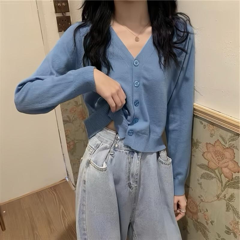 Áo Khoác Cardigan len dệt kim dài tay dáng ngắn chất len mịn 5 khuy kiểu dáng Hàn Quốc K001
