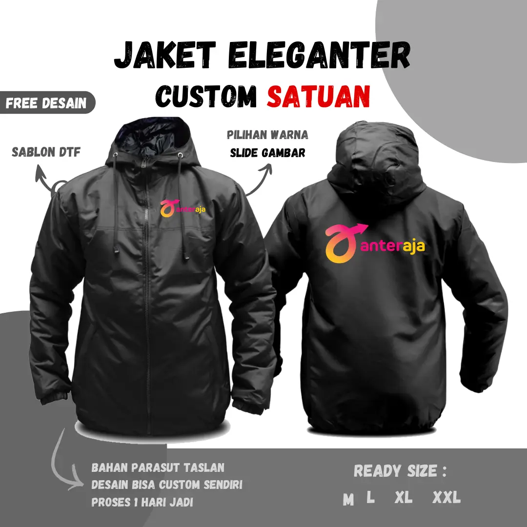 Jaket Custom Unisex Parasut Sablon Bebas Desain Sendiri Waterproof