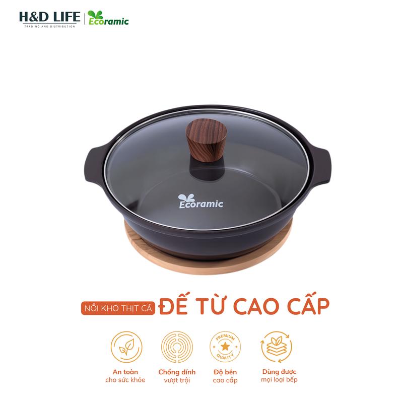 Nồi Kho Thịt Cá Bếp Từ - Nồi Kho Đáy Từ Ecoramic Bling 20-24cm Chống Dính Ceramic Nhôm Đúc Nguyên Khối Dùng Bếp Từ Gas Hồng Ngoại HD Life