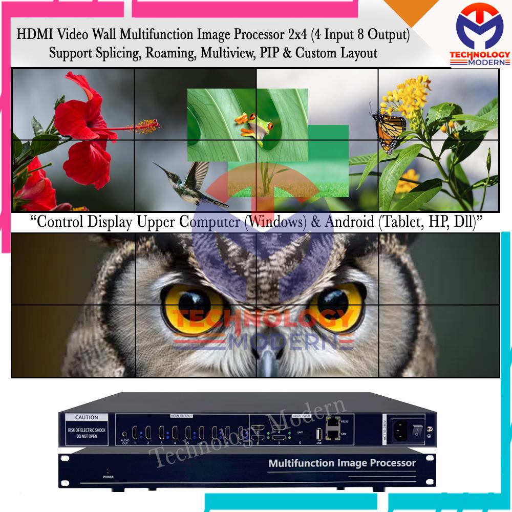 HDMI Videowall Controller 2x4 (4 Input 8 Output) Multifunction Image Processor Support Splicing, Multiview, Roaming, PIP & Custom Layout