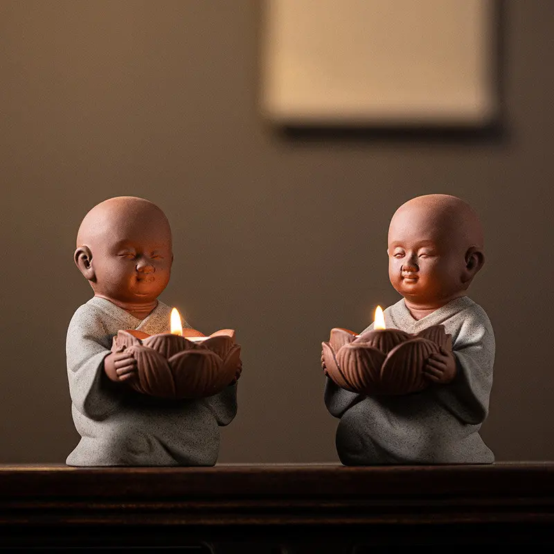 Dekorasi Ruang Tamu Unik Biksu Mini Tempat Lilin / Lotus Monk Candle Holder Figure Decorations  5874