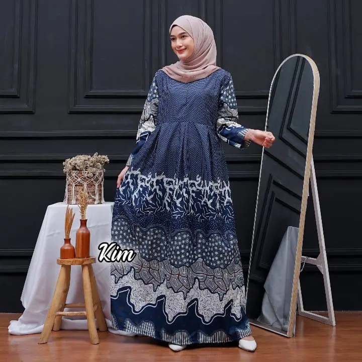 Gamis Batik Wanita Katun Motif Terbaru Standar Jumbo Muslim Dress Panjang Syari Maxi ibu ibu  Dewasa