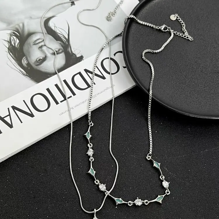 Kalung 2 Layer Permata Biru Necklace Double Layer MultiLayer Panjang 7