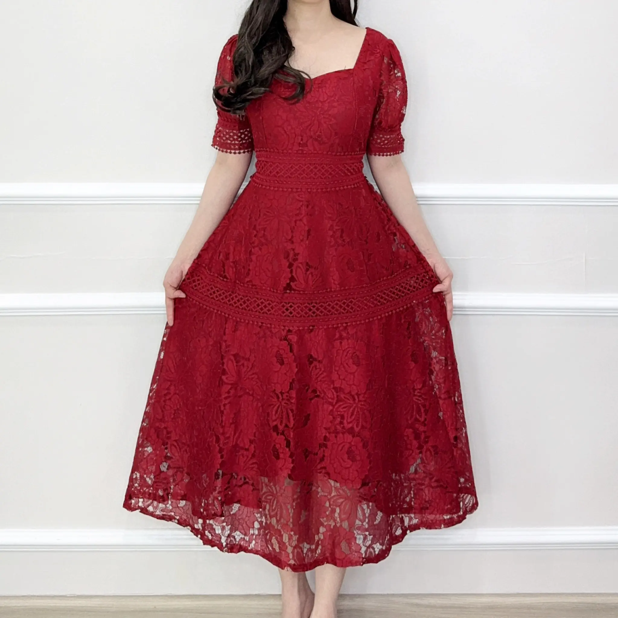SV 5657 - Kaverla Dress | Silvervogue | Gaun Brukat Lace Midi Pakaian Kasual Wanita