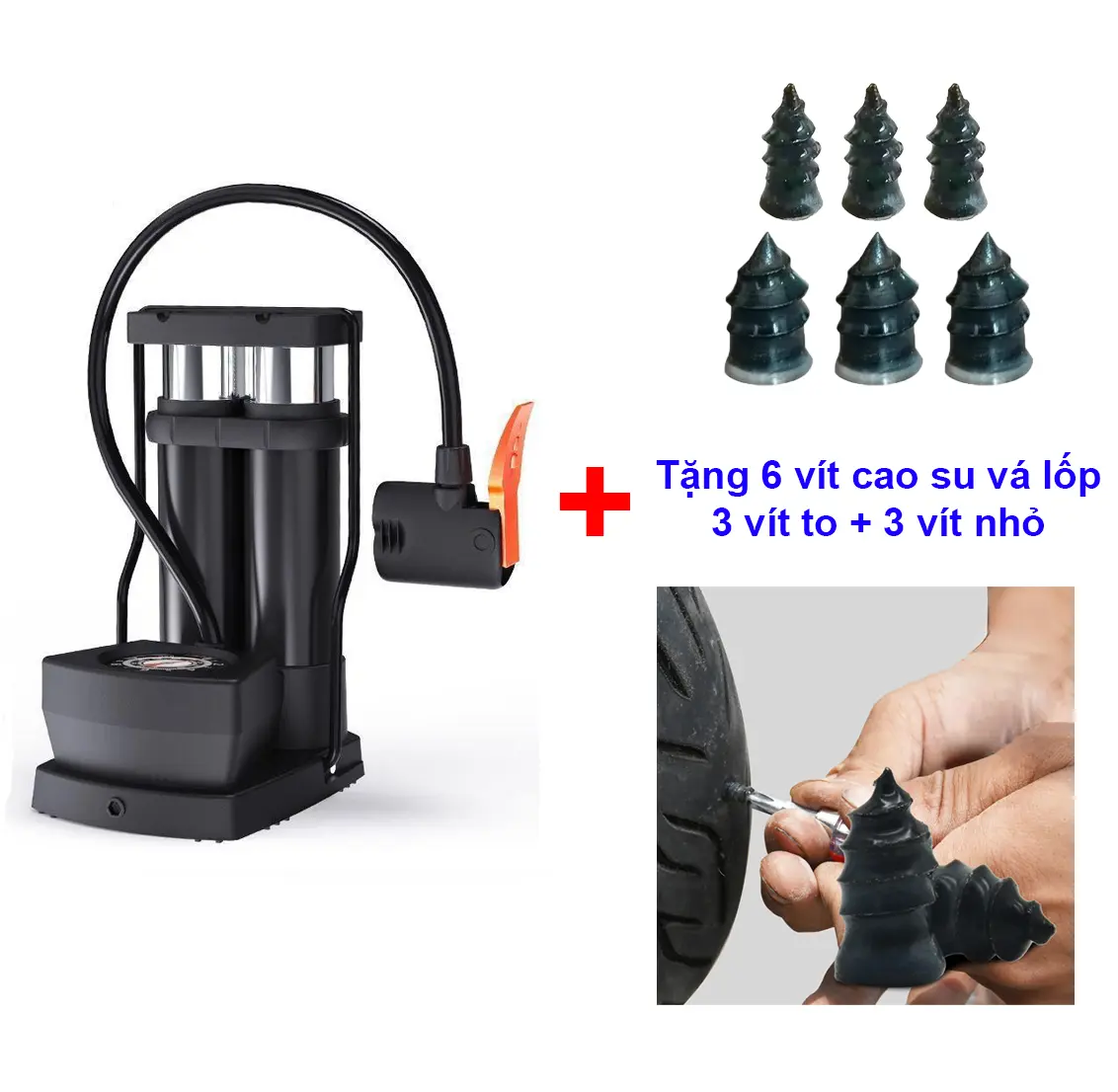 Bơm mini đạp chân 2 xilanh cho ô tô, xe máy, xe đạp