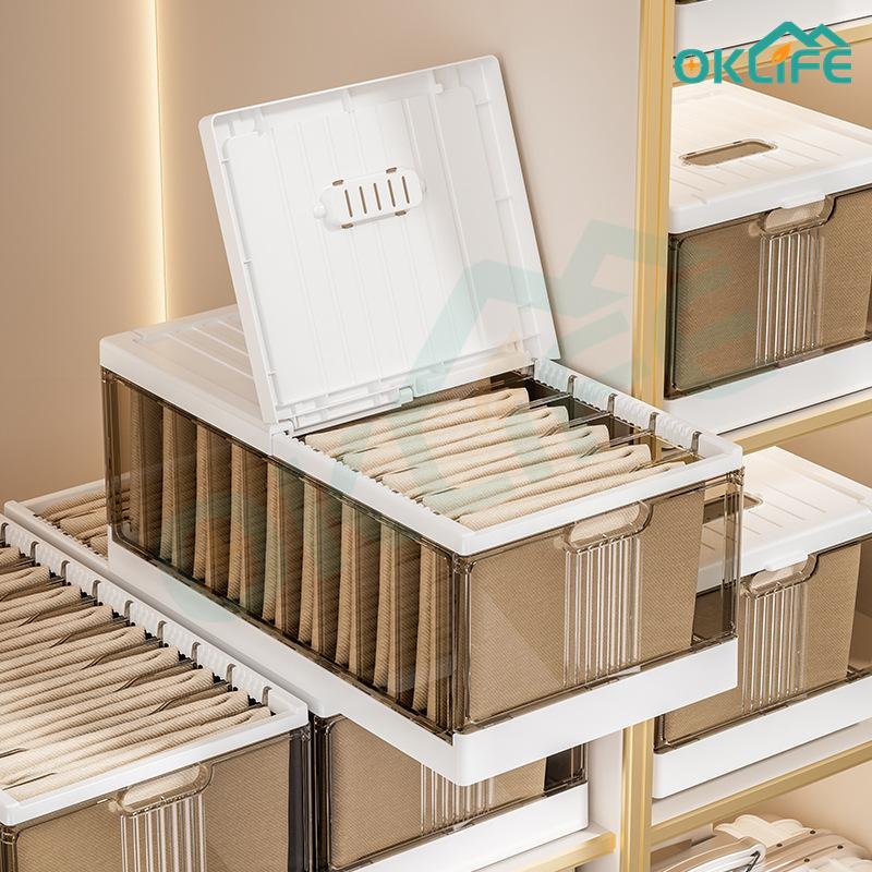Product Introduction of [OKLIFE. SG]Foldable Clothes storage box/Stackable Plastic Storage Bins/with lid Wardrobe Clothes Organizer/Storage box 30