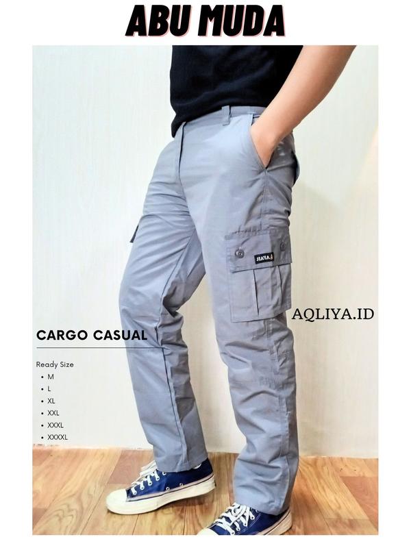 Celana Cargo Pria Celana Panjang Cargo Unisex Cewe dan Cowo Bisa Bahan Adem Cocok untuk Kegiatan Outdoor Nyaman Warna Hitam Karet Kotak 6