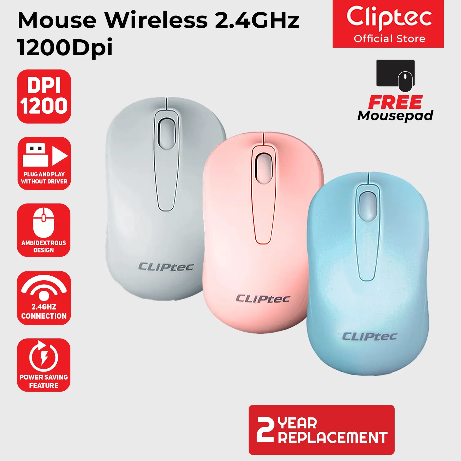 Mouse Wireless Optik 2.4Ghz Young 1200DPI CLIPtec RZS859 Computer