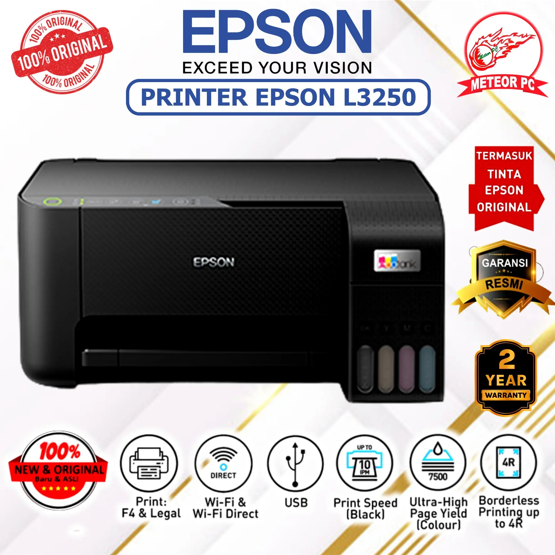 PRINTER EPSON L3250 ALL IN ONE WIRELESS PRINT SCAN COPY WIFI