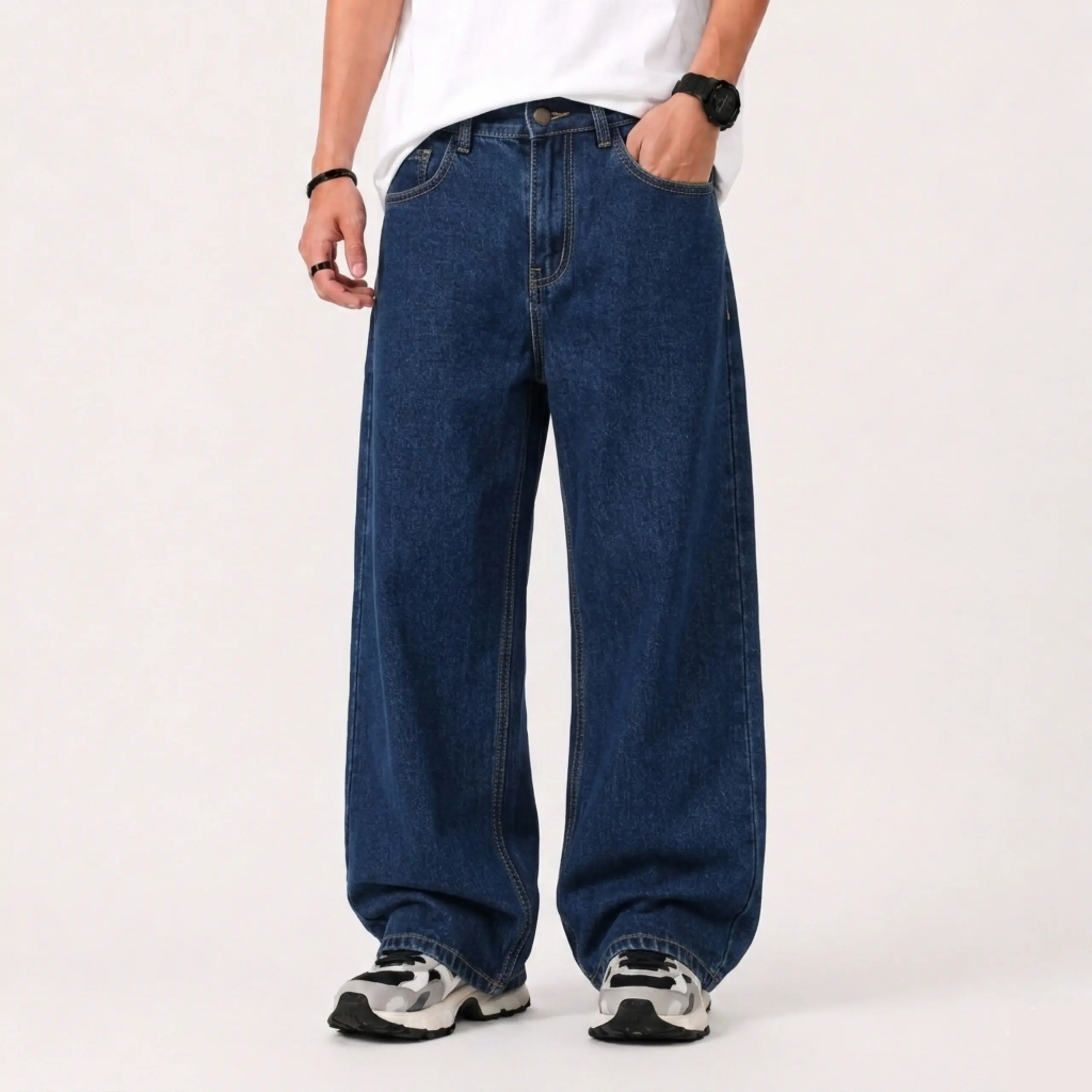 Celana Jeans Pria Baggy Pants Korean Style Oversize Loose Blue Jeans Straight Kulot Boyfriend