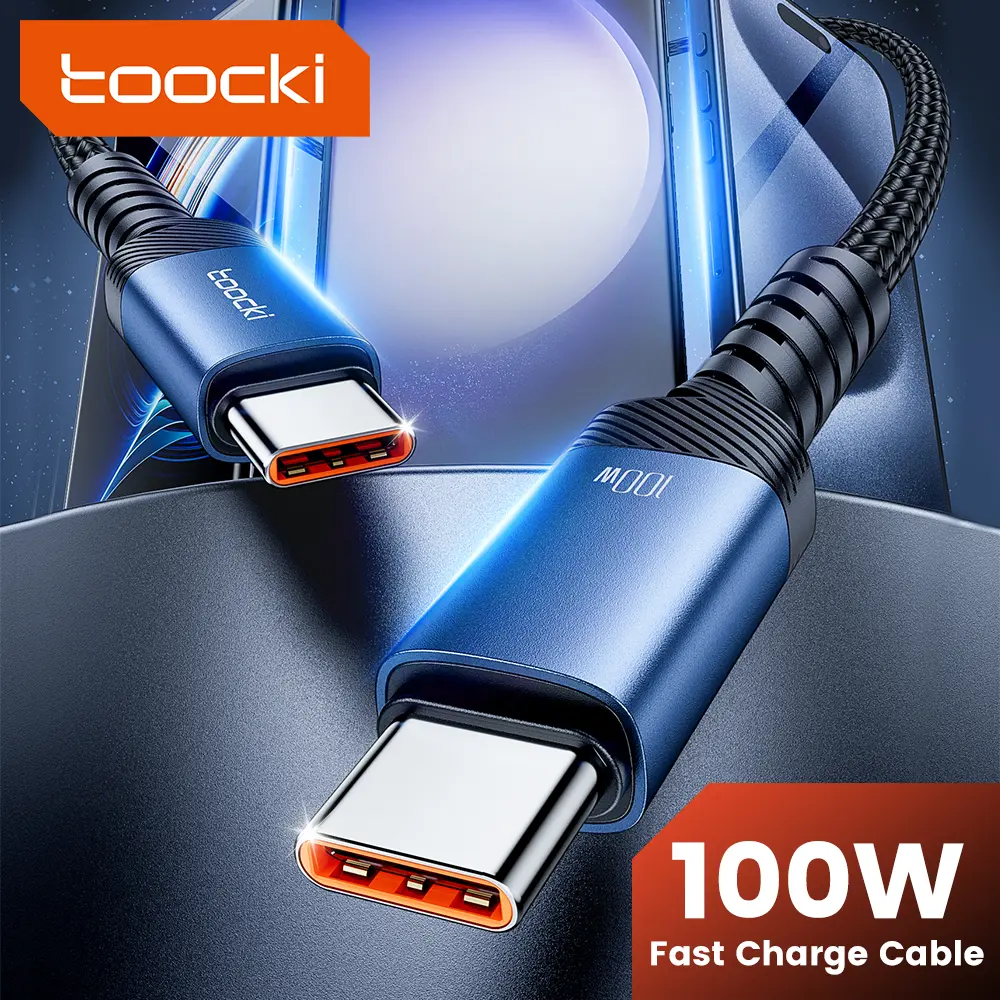 Toocki 100W/60W Type C To Type C Cable Fast Charging USB To Type-C Charger Cord 90 Degree Elbow PD Data Wire 2-in-1 A/C To C Elbow Braided Wire