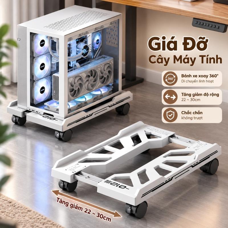 Kệ Để CPU Máy Tính Ốp Gỗ Hiện Đại, Giá Đỡ Case PC Kéo Dài 22-30cm, Kệ Đỡ Thùng Máy Gaming Thoáng Khí, Di Động Tiện Lợi