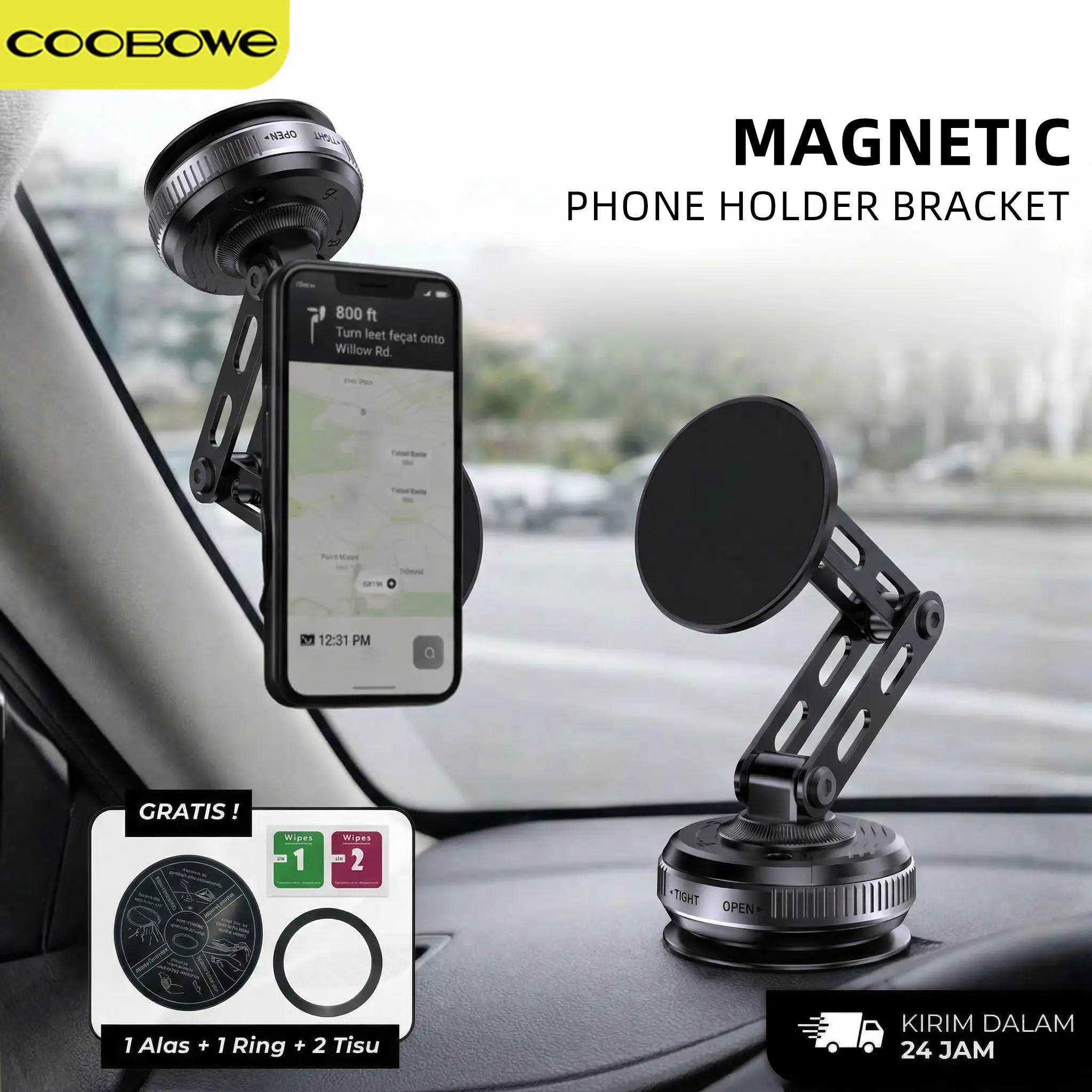 COOBOWE Metal Dashboard Mobil Hp Holder Magneitc phone Holder 360 Rotasi Multifunction Car Mount Phone Stand Mobil Handphone Dudukan