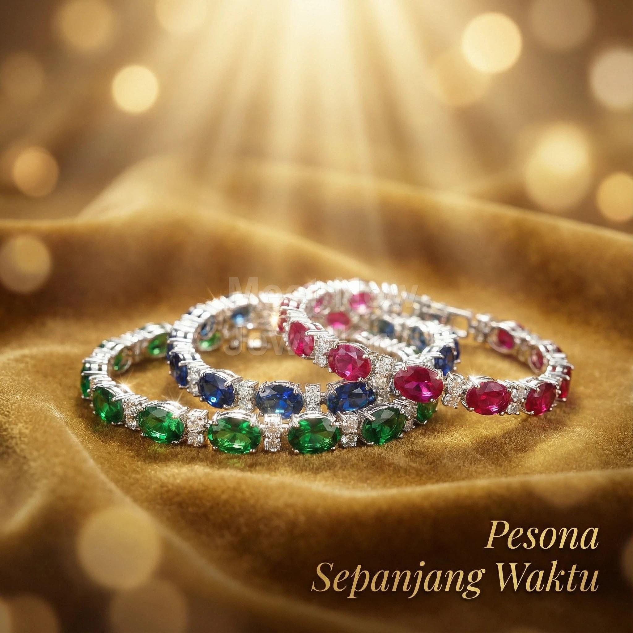 MNSG39 Aksesoris Musim Panas Gelang Zirkonia Berwarna Kristal Multiwarna Sederhana Perhiasan Elegan untuk Gaya Fashion