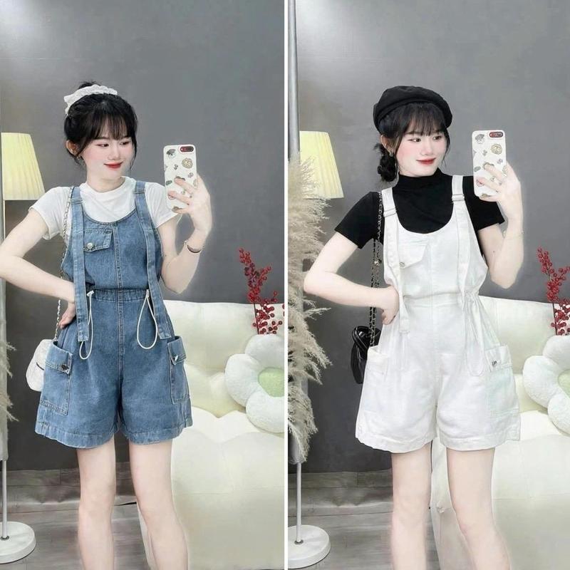 TIENSTYLE - Quần Short Jean Yếm Một Túi Rút Eo Hai Dây Túi Hộp Ống Rộng Nữ 6 Màu Phong Cách Trẻ Trung Năng Động Thoải Mái Thời Trang Hiện Đại