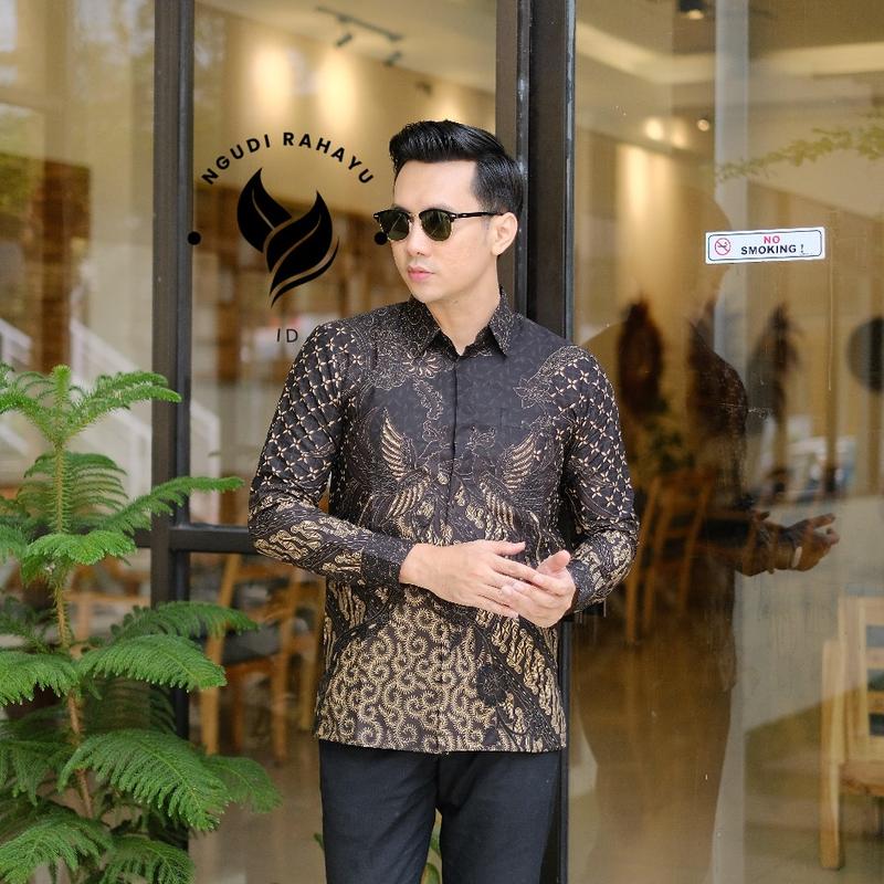 Product Introduction of Batik Pria Premium batik pria modern 2025 Nyaman Baju Fit Katun Panjang Hitam Motif Dewasa Kerja Cowok Hem Slim Keren 6
