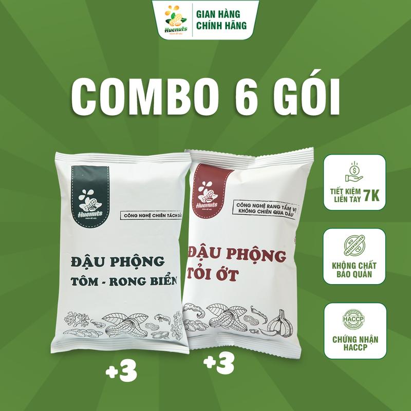 COMBO 6 gói Đậu phộng Huenuts các loại: Tỏi ớt Tôm rong biển- Gói 40g