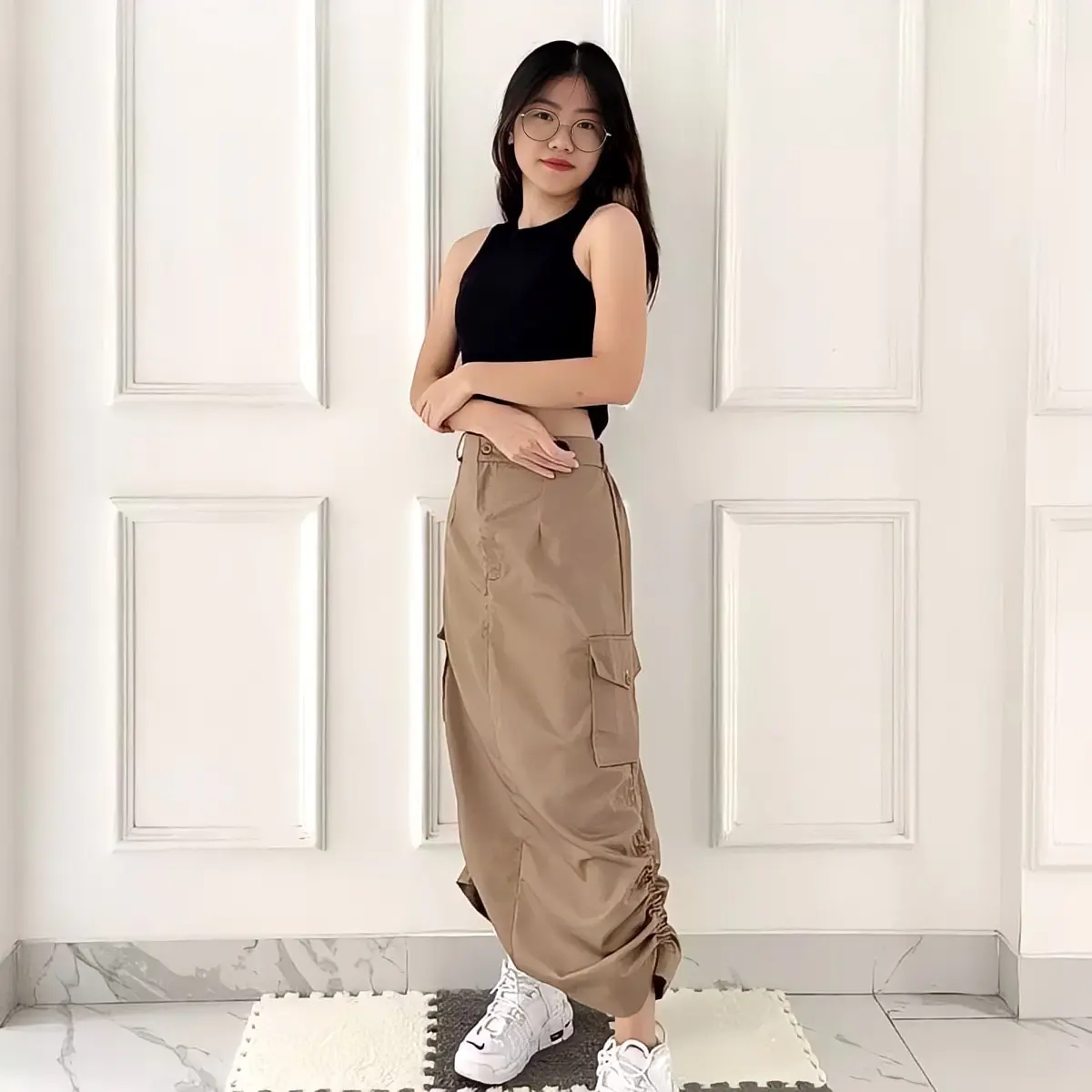 Rok cargo serut bahan combed korean style wanita premium