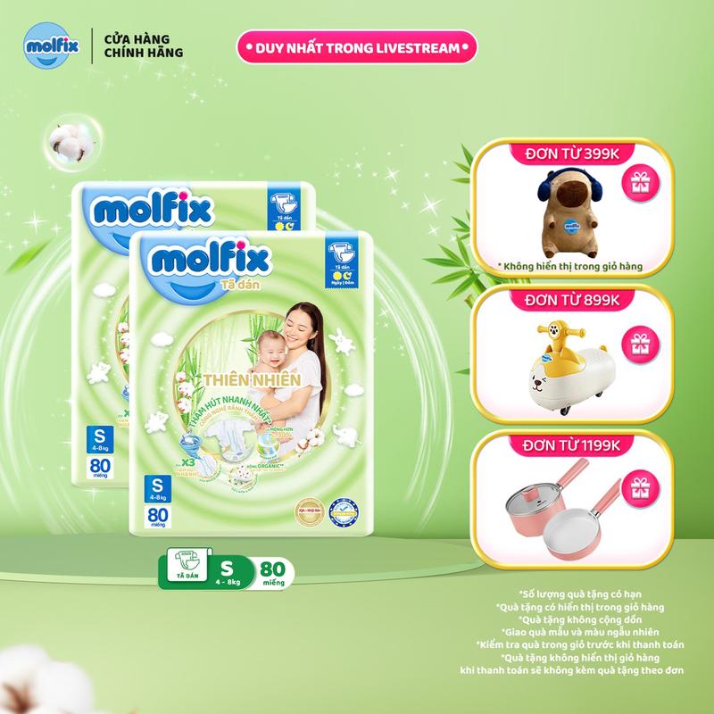 [Bao bì thay đổi theo từng đợt nhập hàng] M10 - Combo 2 Tã/ Bỉm Dán Thiên Nhiên Molfix (Super Jumbo) (Không mix size)