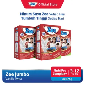 Zee Reguler Jumbo Vanilla Twist Milk 875gr (3 Pack) - Susu Tumbuh Tinggi Lebih Cepat