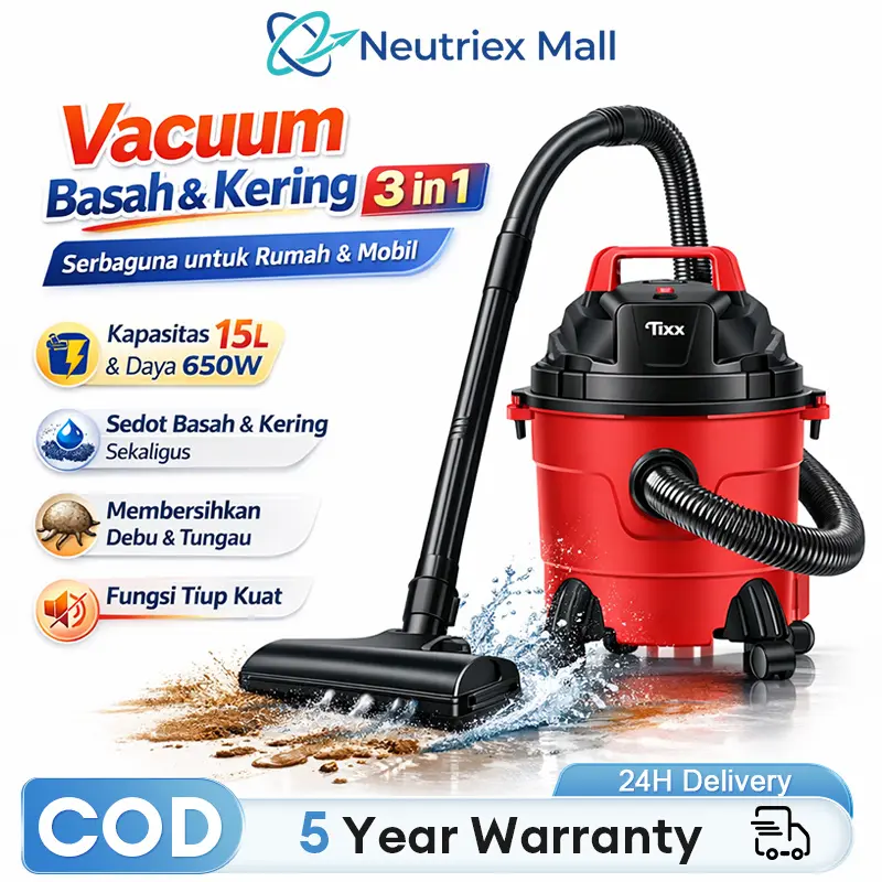 【COD】TIXX Vacuum Cleaner penyedot debu 15L/18L 25000Pa Wet Dry Penyedot Debu 3in1 Dust Mite vakum cleaner portable Japanese Made vacum mobil pembersih vacuum cleaner portable wet and dry vacuum cleaner mobil penyedot debu mobil penghisap debu vakum mobil