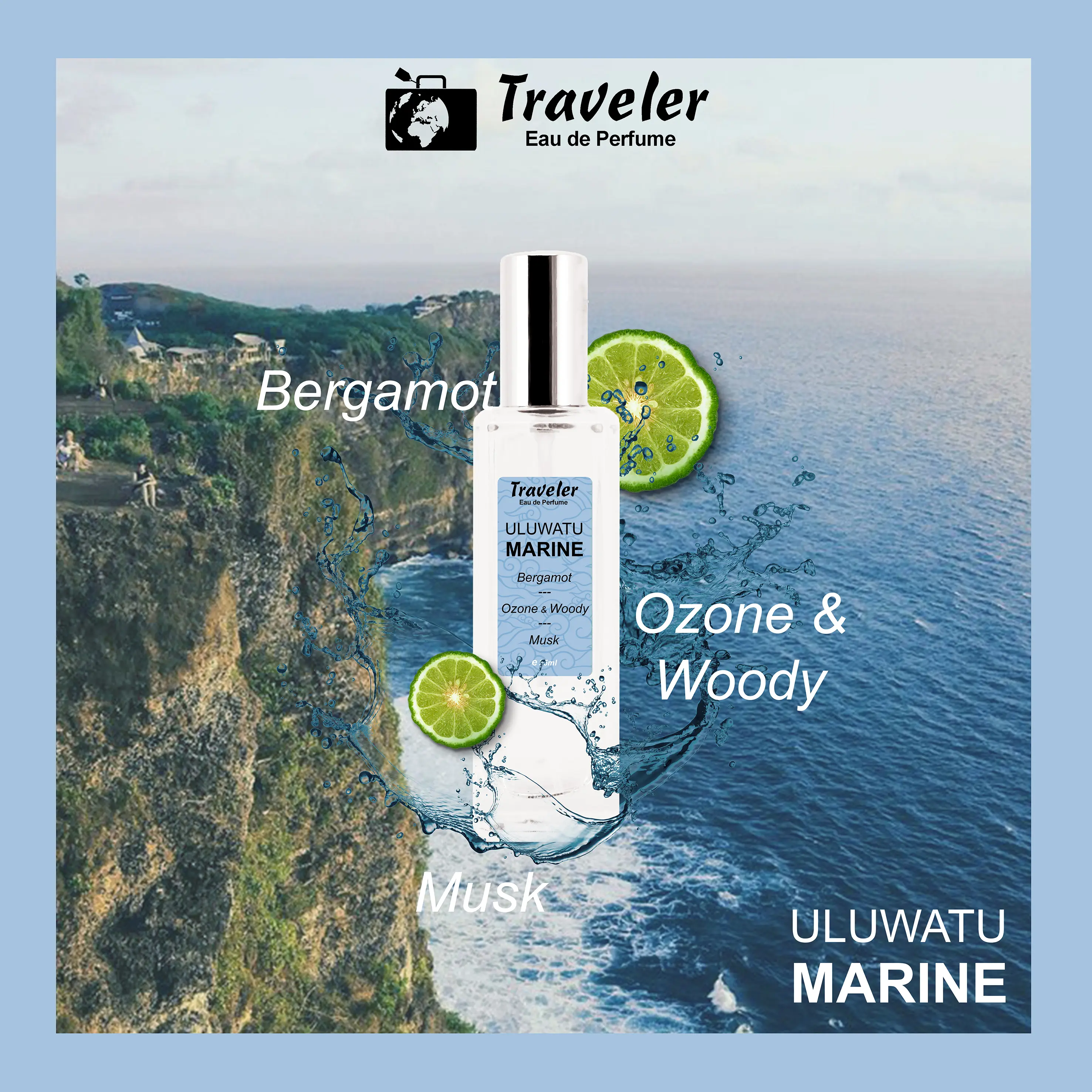 [ Parfum Halal ] Traveler Uluwatu Marine EdP Eau de Perfume Fresh Tahan Lama Elegant Wanita Pria Cewe Cowo Laki Best Seller Parfume Long Lasting 35ml BPOM | Wangi Air Water Laut Segar Bergamot Musk