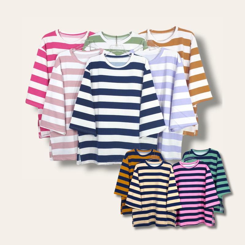 Kaos Wanita Stripe Panjang Lengan Panjang Oversize LD 120cm Miniterry 0