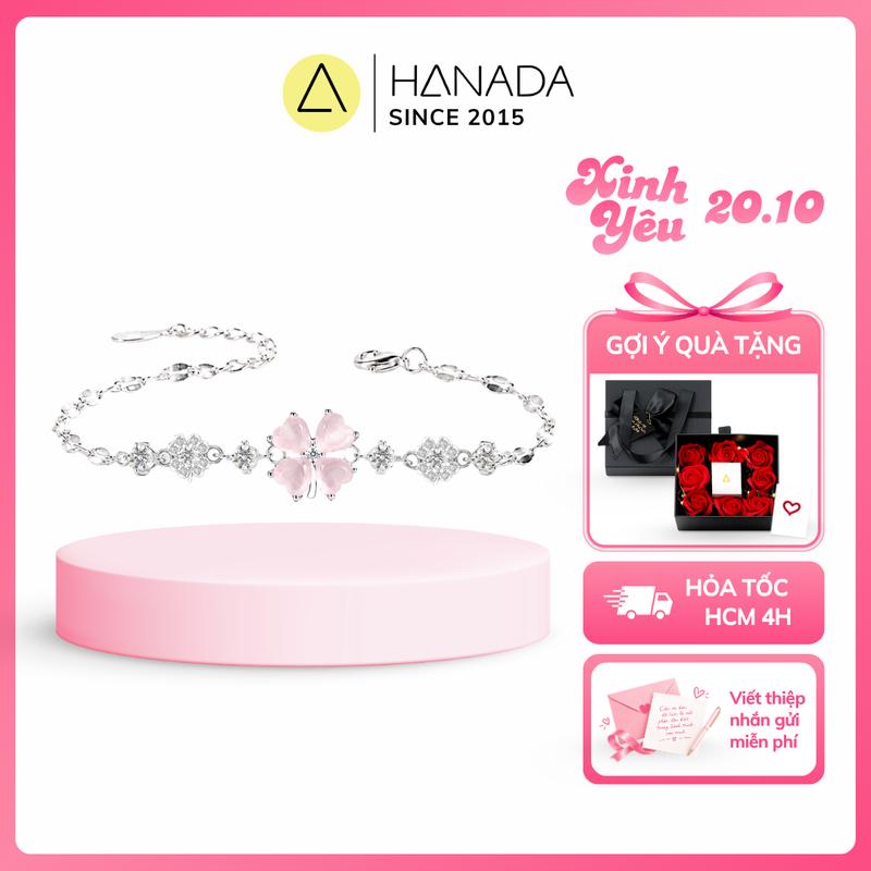 Set quà tặng 20/10 Lắc Tay BẠC 925 Hanada Hoa Đá Trắng Cỏ 4 Lá May Mắn Đính Đá, vòng tay nữ Tiểu Thư Nơ Đá Quà tặng Bạn gái Nữ 2833