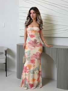 Vestido elegante sin espalda con estampado para mujer, ropa de playa para verano, estilo boho, vacaciones tropicales, vestido para invitada de boda, vestido para fiesta