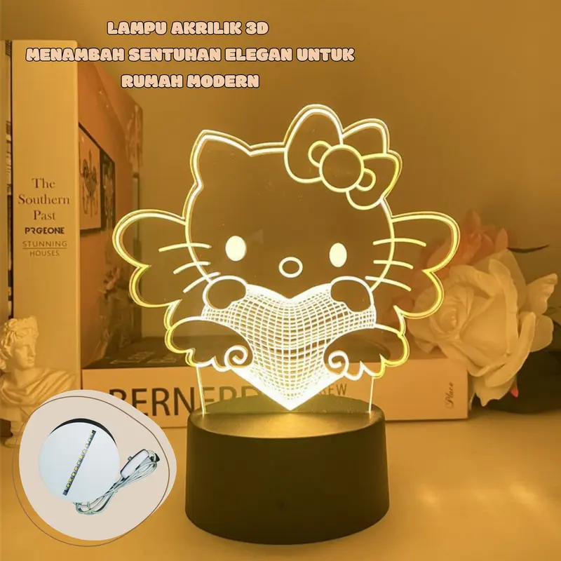 Pplus （ hangat）Lampu Akrilik 3D /Steker + sakelar / warna keren lampu kamar aesthetic / lampu malam LED / lampu tidur aesthetic / hadiah anak-anak lampu malam berubah warna / hadiah ulang tahun / hadiah pernikahan/promo elektronik termurah Putih 7