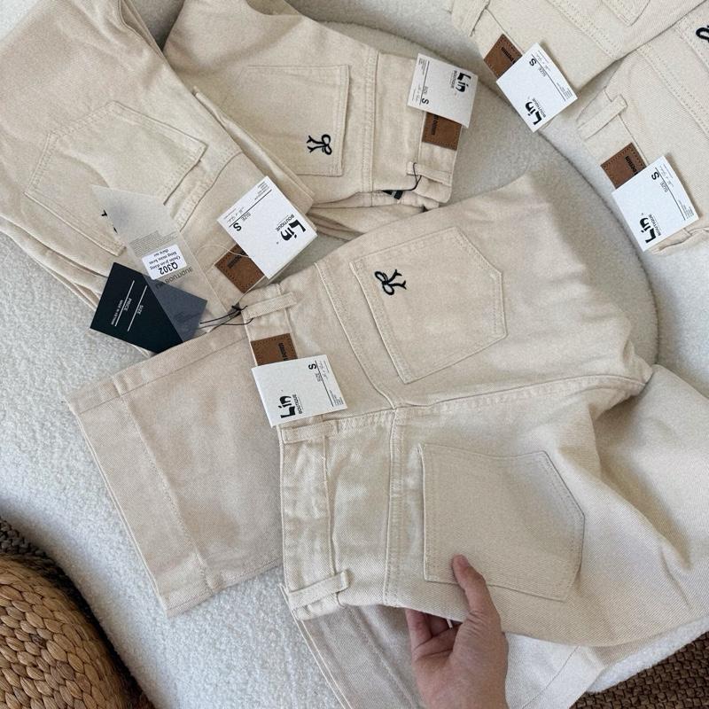 [Q302] Quần jean suông nữ dáng LỬNG dành cho nấm lùn thêu nơ màu KEM