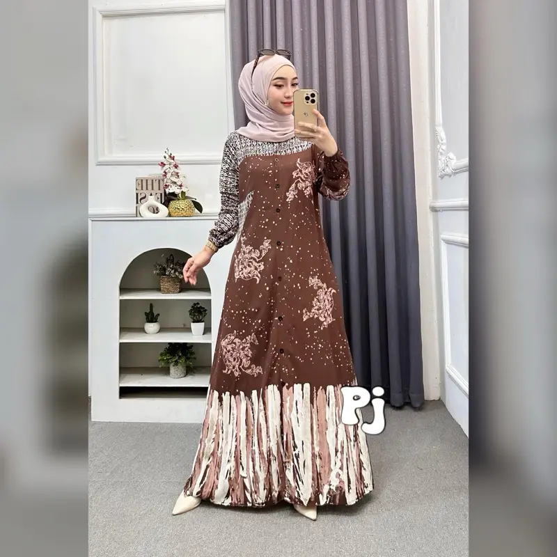 Gamis Rayon Premium Gamis Batik Cap Malaman Gamis twill ori pekalongan cap malaman full kancing Muslim  Kondangan  Wanita Wudhu Dress 0