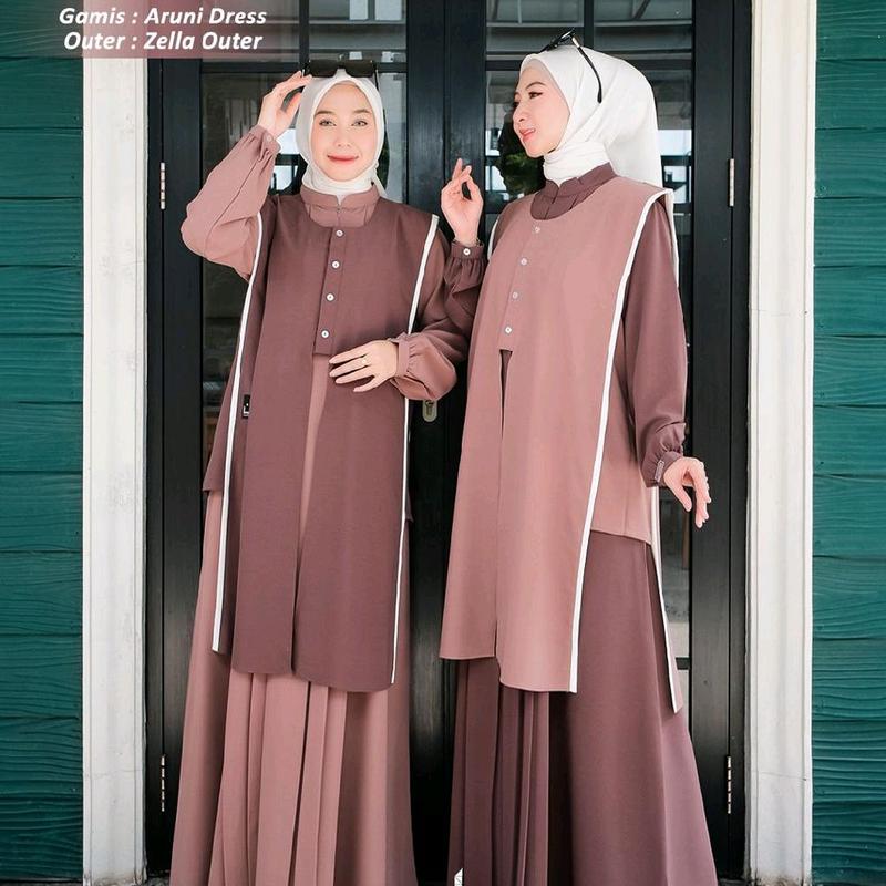 ARUNI DRESS ZELLA OUTER BY ANNASHIHAH/ TWO IN ONE/ GAMIS MUSLIM+OUTER BAHAN SABRINA BEST PREMIUM 7