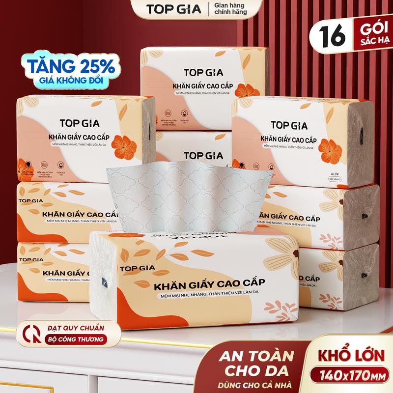 THÙNG 16 Gói Khăn Giấy Sắc Hạ Giấy ăn Sắc Hạ 240 Tờ Chắc Chắn Siêu Dai - TOP GIA Bản To khăn giấy cao cấp Top Gia, dập vân 4D bền chắc mềm mịn ĐẠT QUY CHUẨN CỦA BỘ CÔNG THƯƠNG VTG83