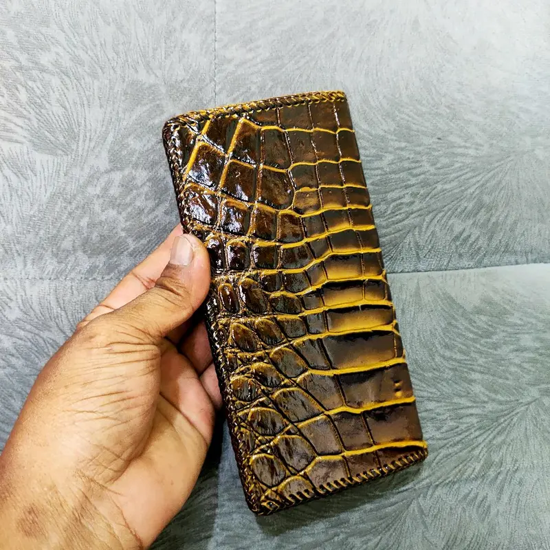 dompet panjang kulit buay4(coklat)jahit rajut Uang Kartu 6
