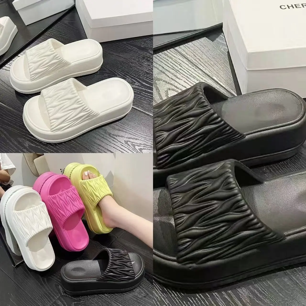 Dép quai ngang nhăn nhún cao 6cm đế chắc chân bền đẹp nhẹ