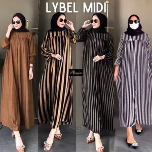 Lybel Midi Salur Rayon Viscose Wanita Dress Muslim