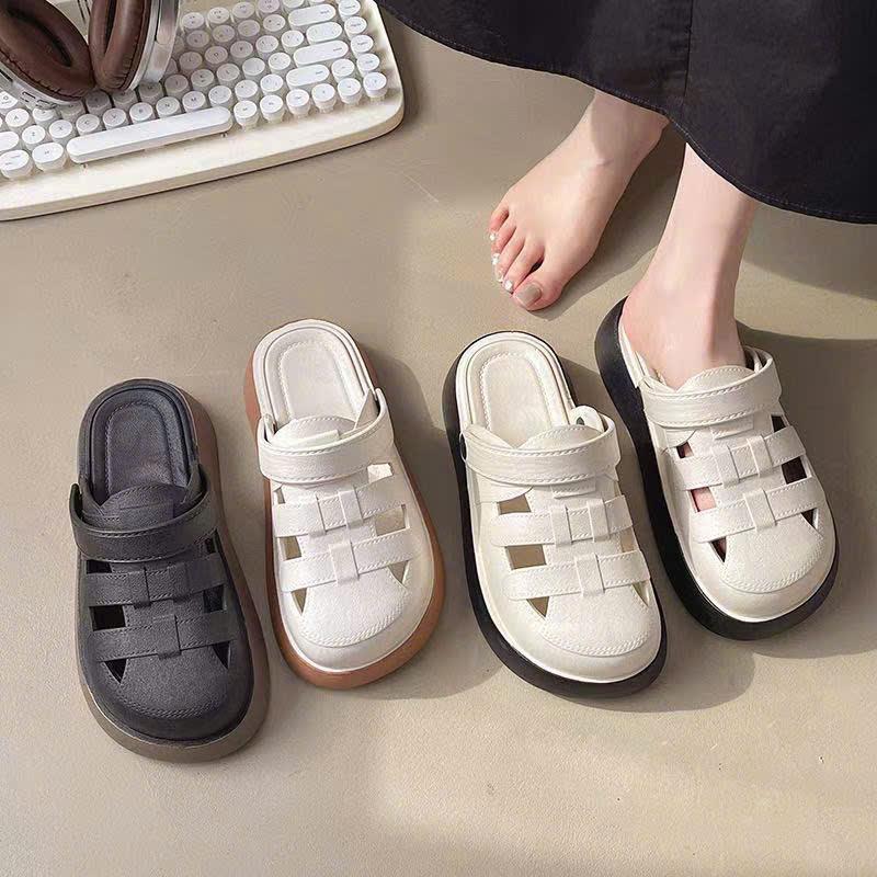 L1 - QC Dép sục nữ sandal nữ đế kiểu dáng hàn quốc thanh lịch đế cao 4cm 2 màu đế đen và đế nâu giaydepsieuben 333
