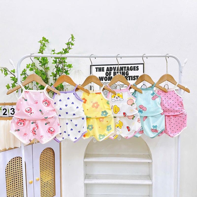 Combo ( 5 bộ tặng 1 )bộ HAI DÂY cho bé gái chất tăm lạnh mềm mát mặc mùa hè cho bé 4-16 kg 4